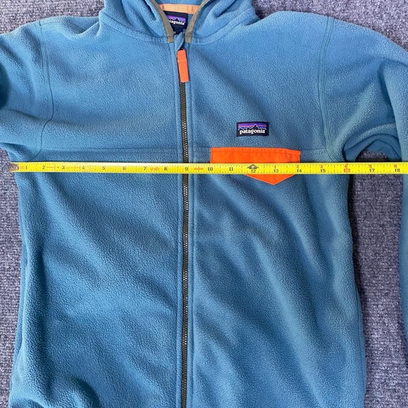 Patagonia Blue full zip hooded Fleece jacket with Bright Orange Detail sz 10 - Picture 4 of 6